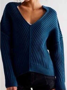Free People Freeway Ribbed V-Neck Sweater